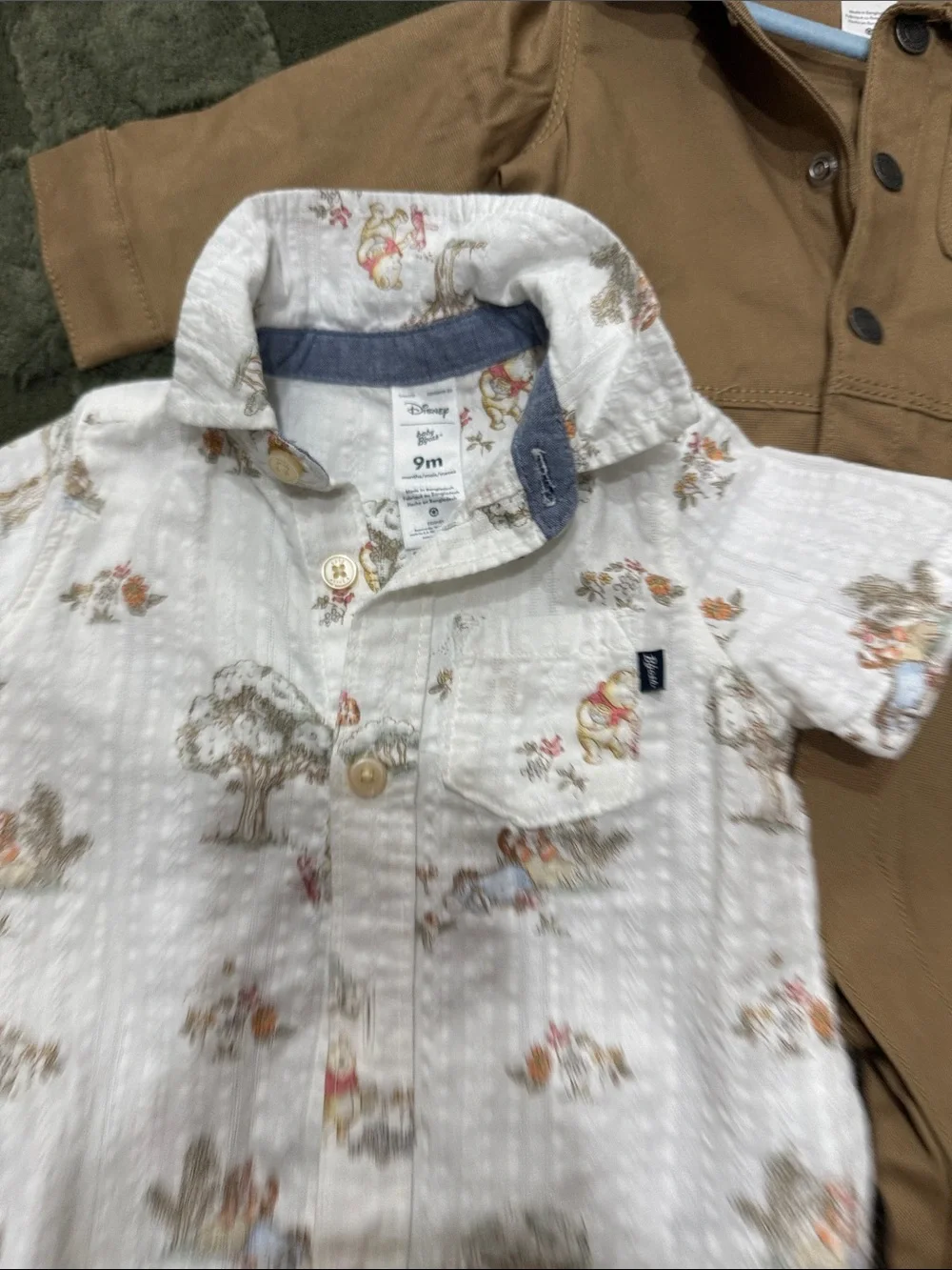 Carter's Tan Utility Baby Jumpsuit + Winnie the Pooh onesie bundle